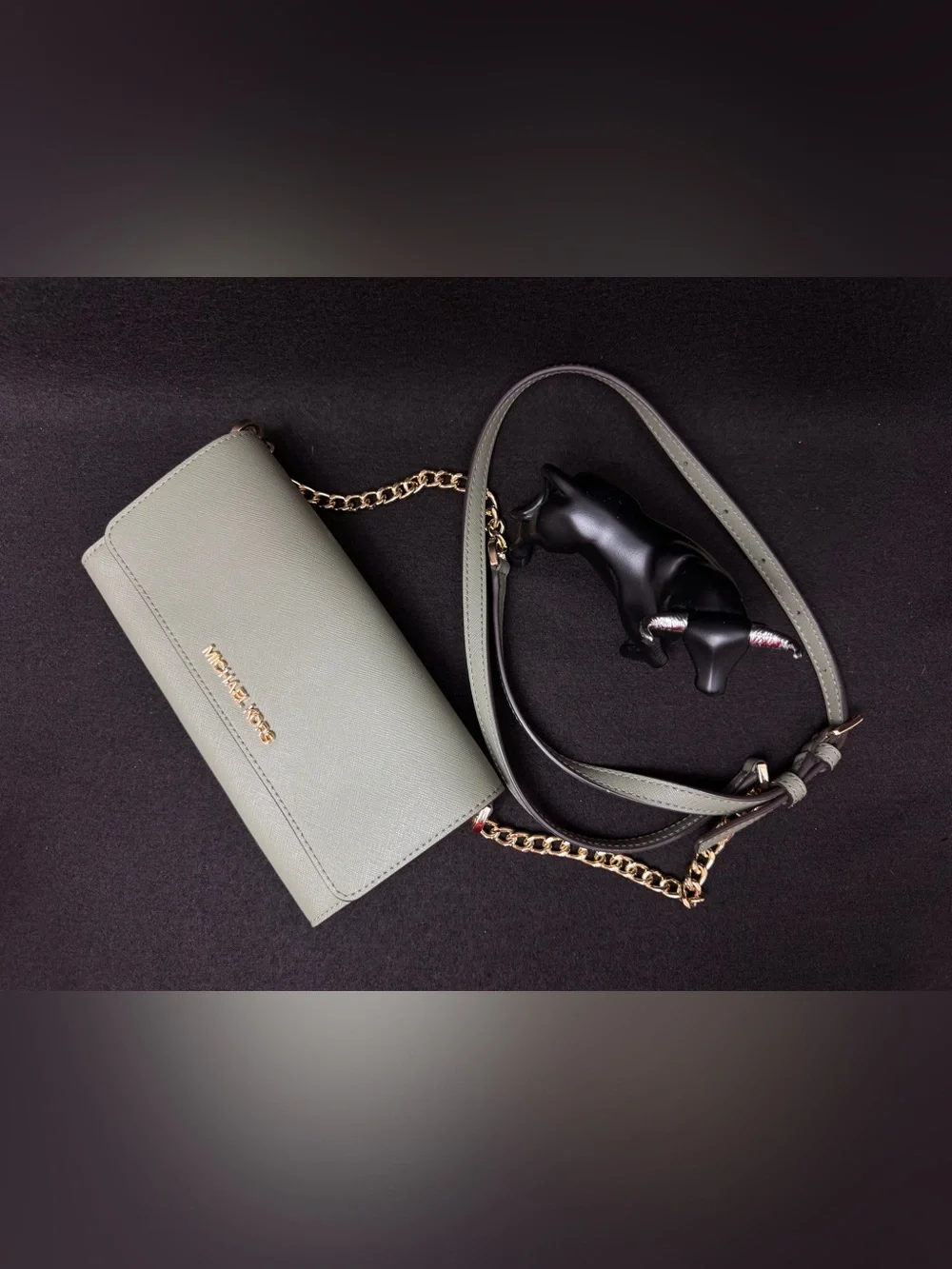 Michael Kors Sage Green Crossbody Wallet with Gold Chain